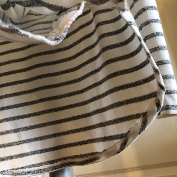 Banana Republic Hoodie Stripe Sweatshirt Kangaroo Pocket White & Grey Pullover - Picture 12 of 15